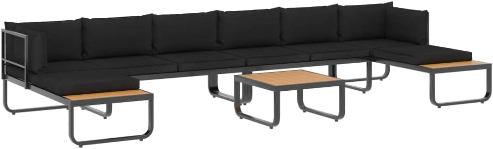 Ensemble de Canap¨¦ de Jardin Modulable 5 Pi¨¨ces avec Coussins, Aluminium et WPC, Gris Fonc¨¦/Marron