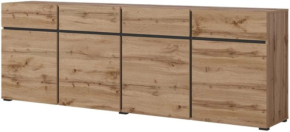 Buffet XL Ch¨ºne Noir 225cm - S¨¦rie Havana: Design 4 Portes et 4 Tiroirs