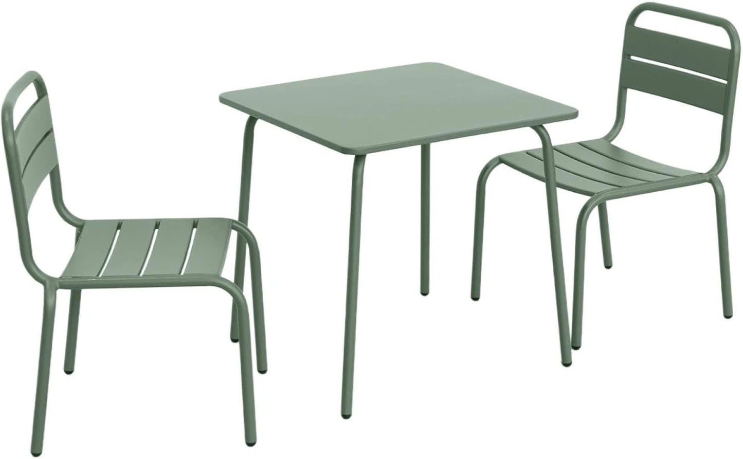 Ensemble de Mobilier de Jardin pour Enfants en M¨¦tal avec 2 Si¨¨ges - Vert de Gris, 48x48cm