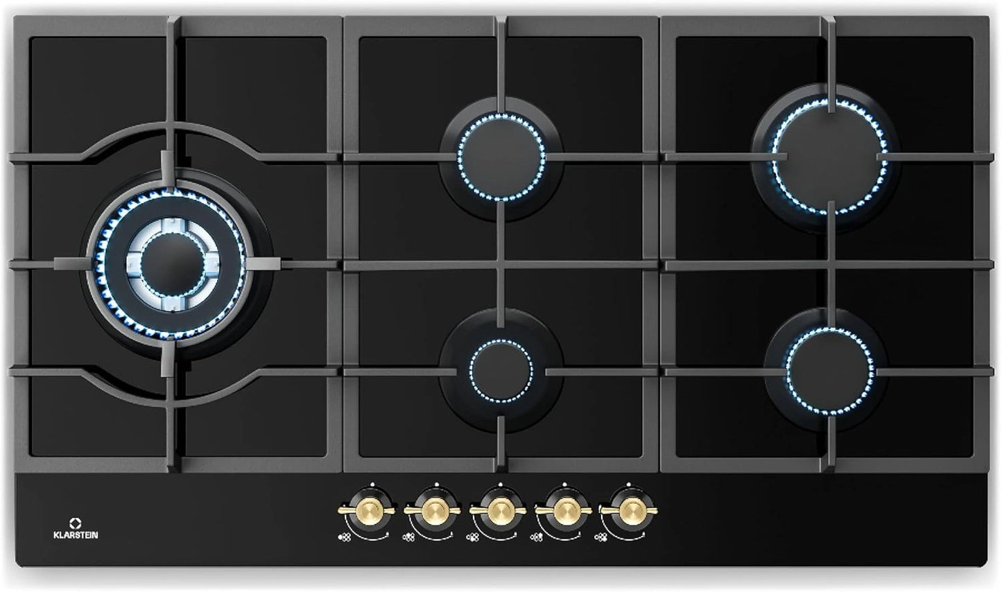 Klarstein Plaque de Cuisson ¨¤ Gaz 5 Feux - Encastrable 11100W, Acier Inoxydable, GPL Compatible