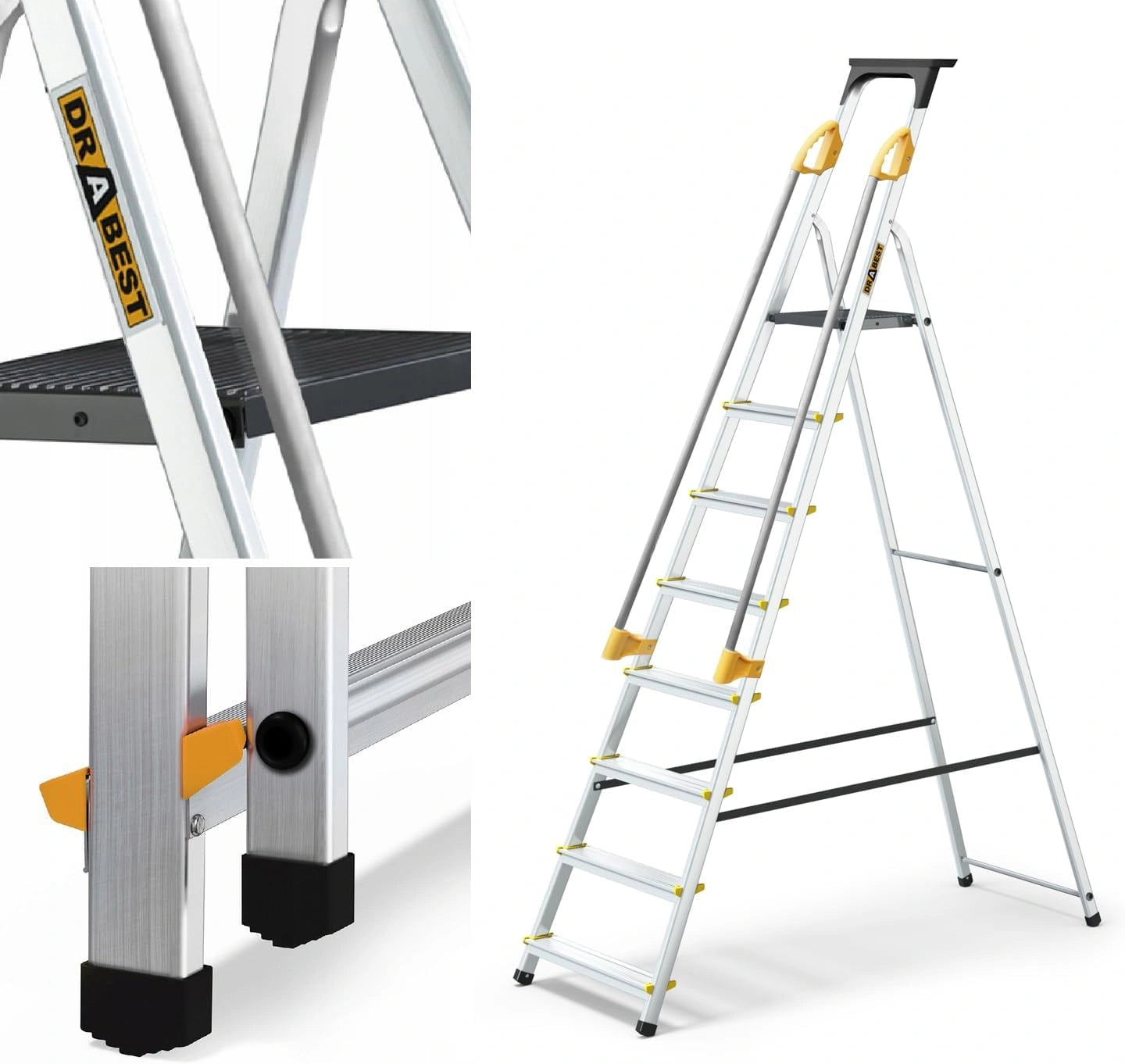 ¨¦chelle M¨¦nag¨¨re en Aluminium 8 Marches avec Mains Courantes, Capacit¨¦ 150 KG