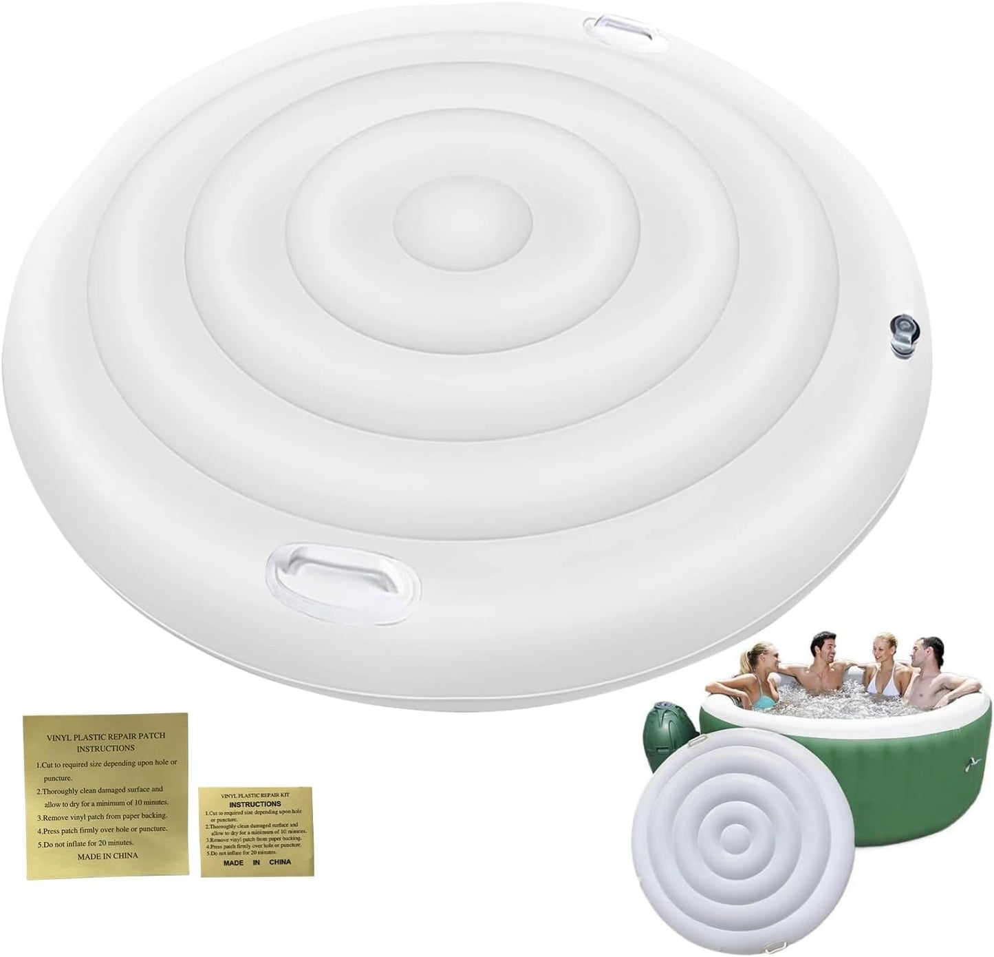Bache Protectrice pour Spa Gonflable 160 cm - Couverture Rondes Imperm¨¦able et Isolante avec Poign¨¦e