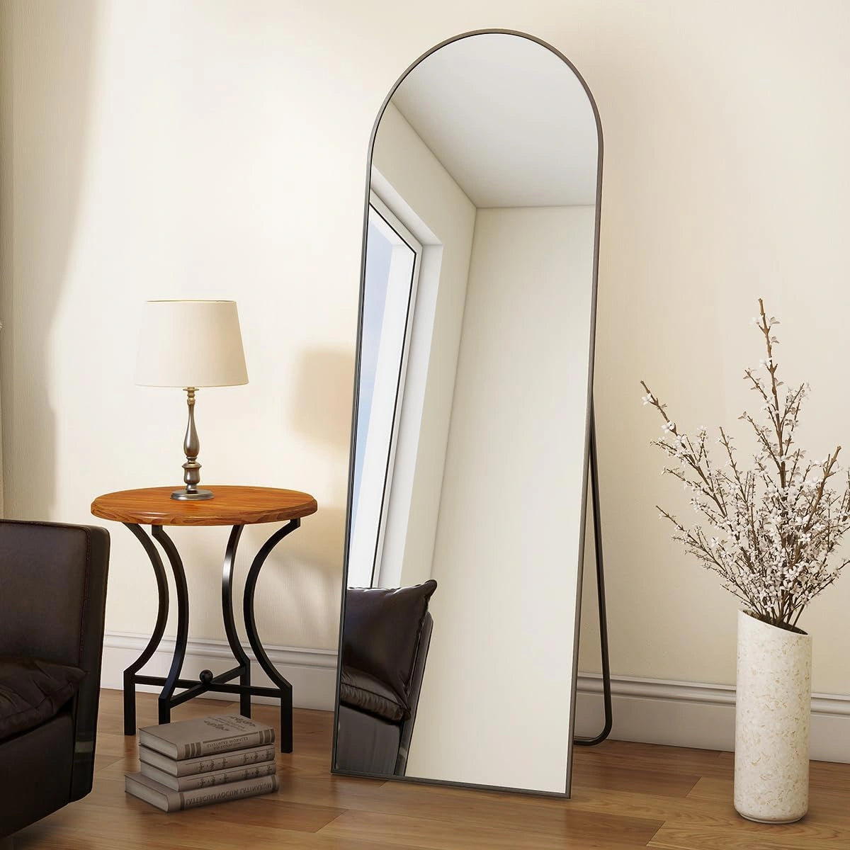 Koonmi Grand Miroir sur Pied 40x150 cm, Longueur Compl¨¨te, Noir, pour Salon, Design Arqu¨¦