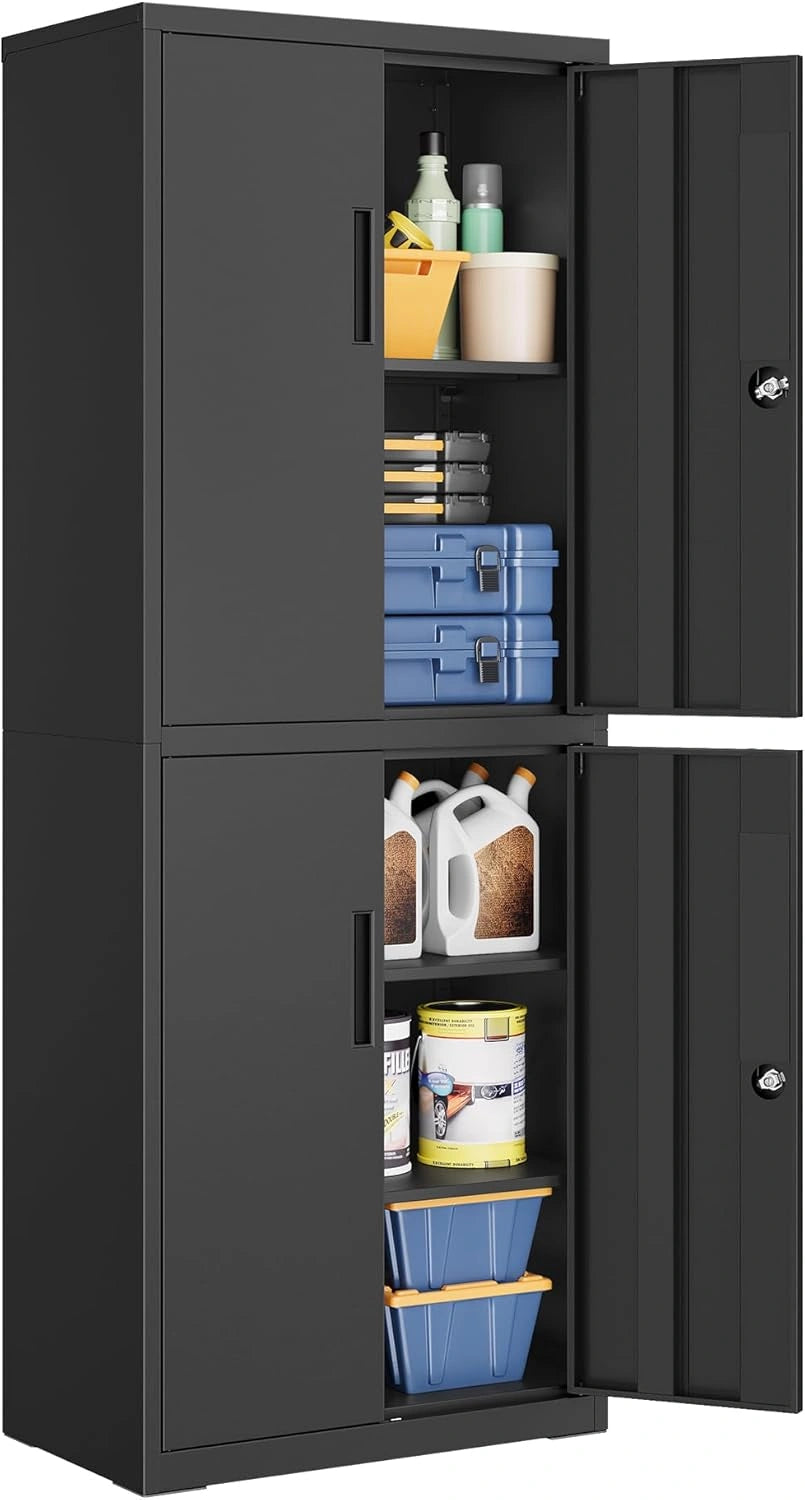 Armoire de rangement m¨¦tallique noire avec ¨¦tag¨¨res ajustables et serrures