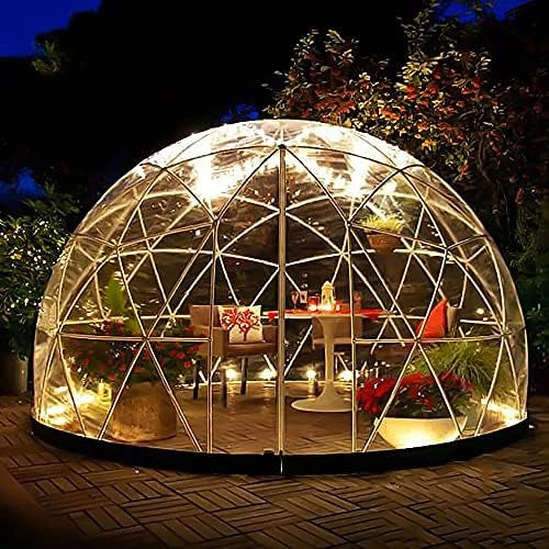 Tente D?me de Serre de Jardin en PVC R¨¦sistante aux Intemp¨¦ries avec 2 Guirlandes Lumineuses, 12x7ft Transparente pour F¨ºte en Plein Air