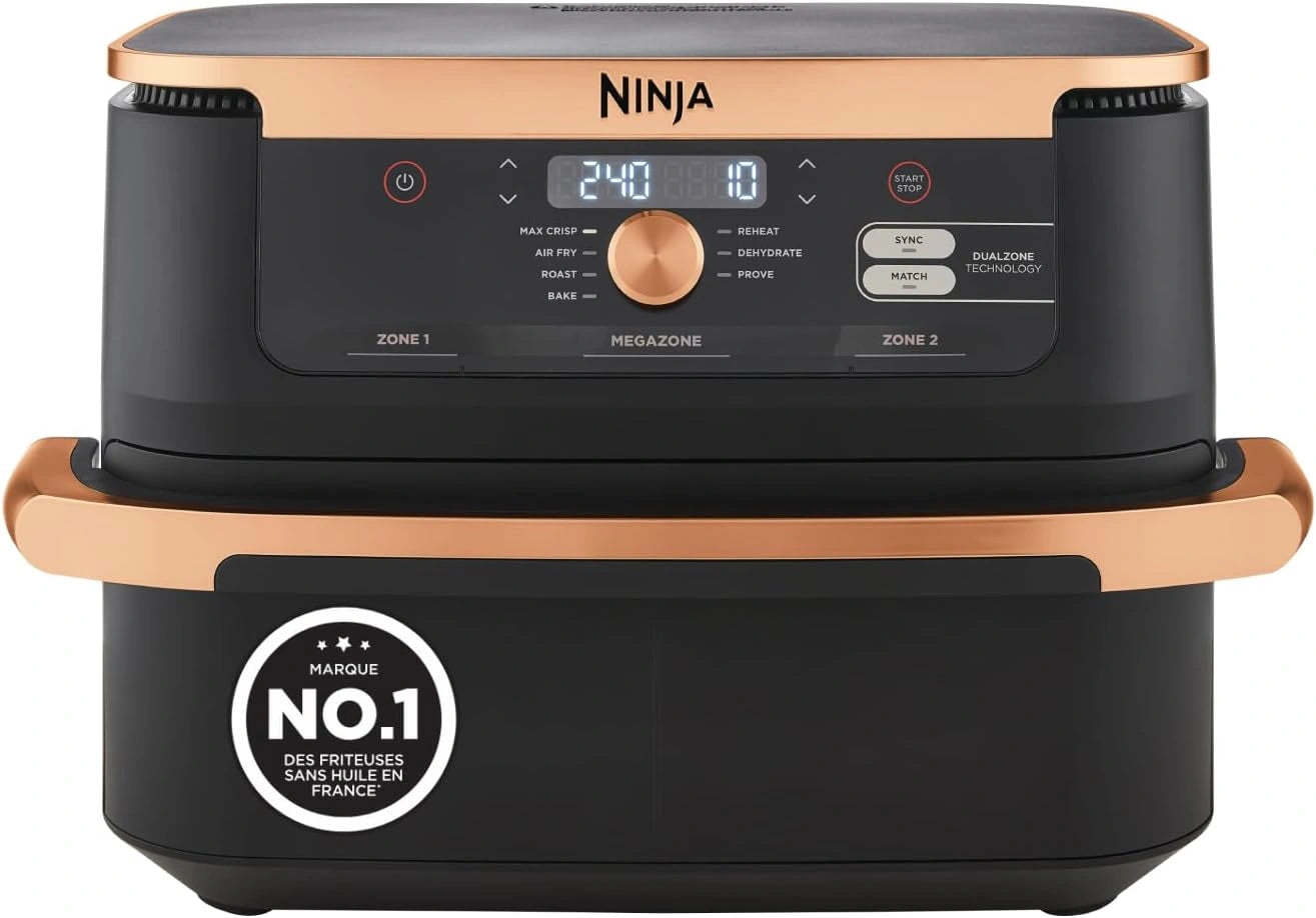 Friteuse ¨¤ Air Combin¨¦e NINJA Foodi, Double Zone avec Grand Tiroir 10.4L, 7 Fonctions en 1, S¨¦parateur Amovible, Compatible Lave-Vaisselle, Noir Cuivr¨¦