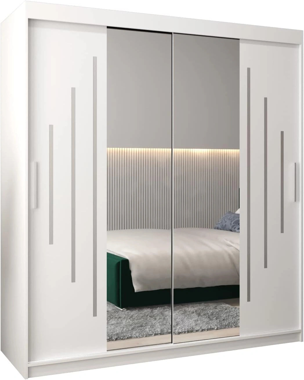 Armoire Moderne ¨¤ Portes Coulissantes avec Miroir - 180x200x62 cm - Blanc Mat
