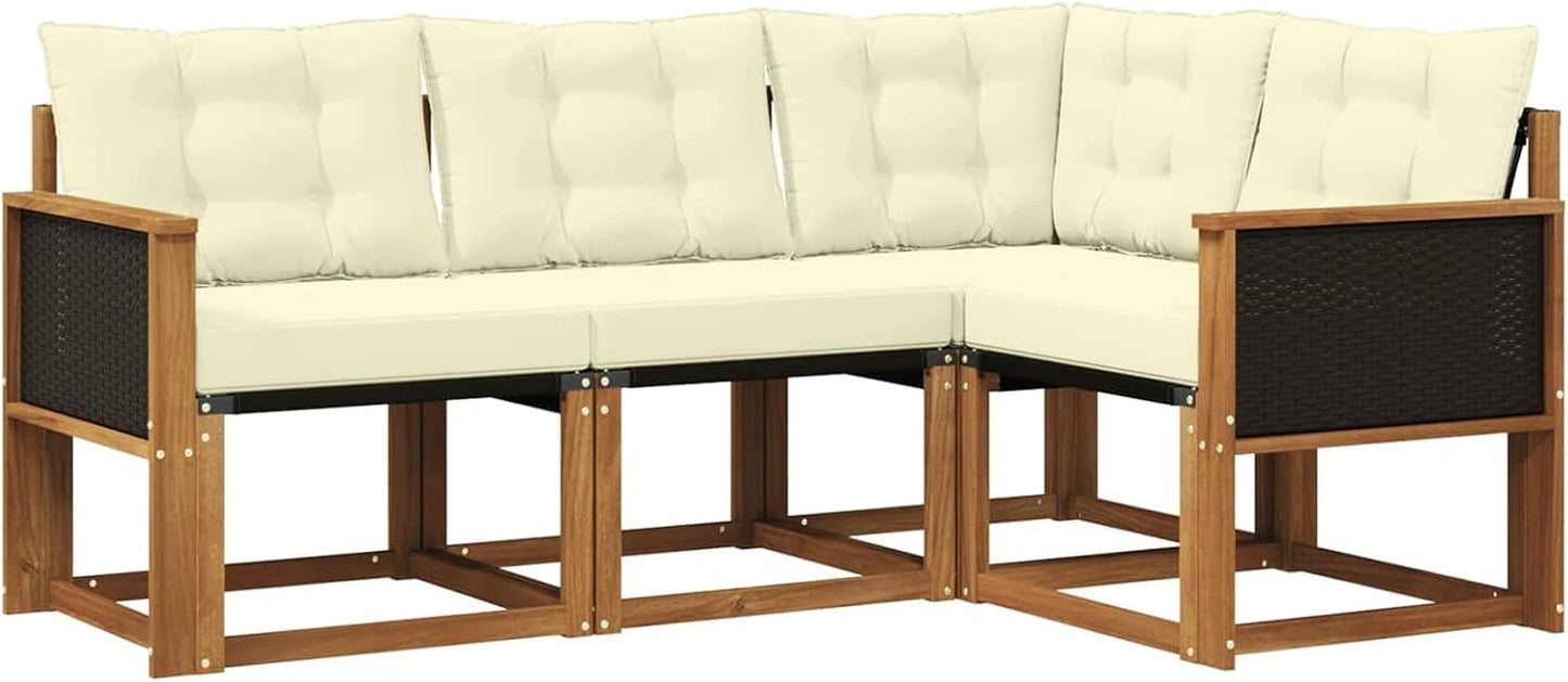 Salon de jardin modulaire en bois d'acacia avec coussins cr¨¨me - Ensemble de 4 pi¨¨ces