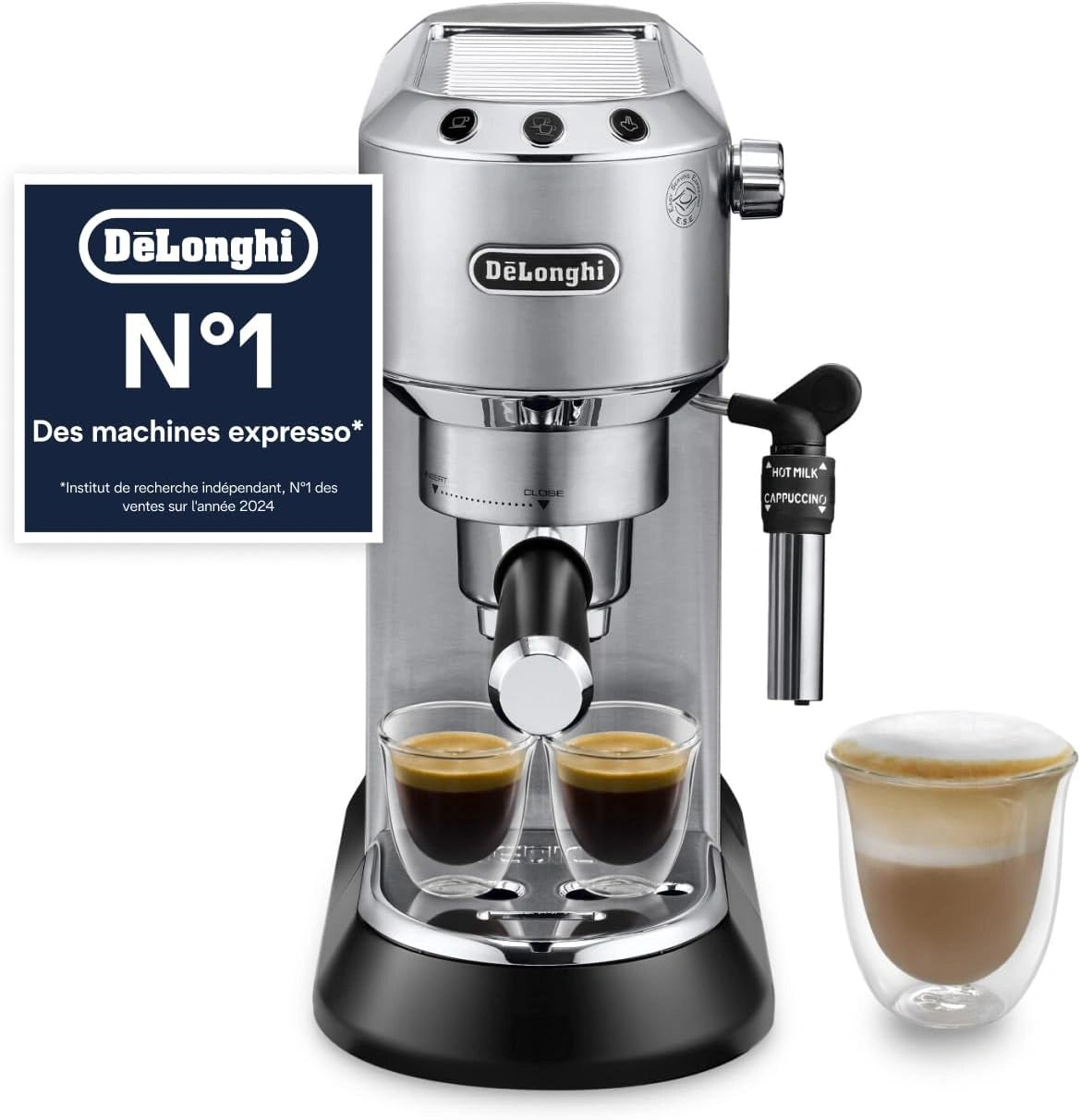 De'Longhi Dedica Style EC685.M, Machine ¨¤ Espresso Compacte, 15 cm, R¨¦servoir 1L, M¨¦tal, Buse vapeur pour mousse, Compatible E.S.E.