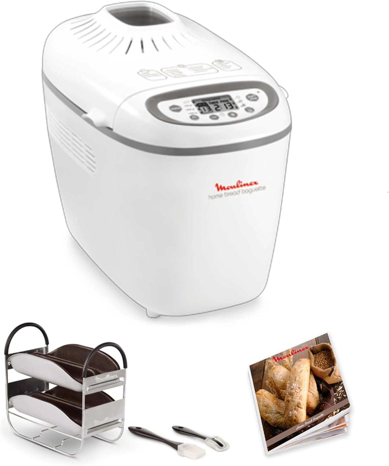 Machine ¨¤ Pain Moulinex Baguette, 16 Programmes, Jusqu'¨¤ 1,5 kg, Plaques Dor¨¦es, Blanc
