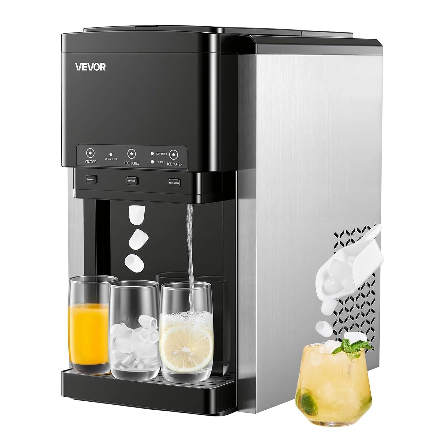 VEVOR Fontaine ¨¤ Eau 3-en-1 avec Gla?ons et Broyeur, Id¨¦ale pour Cuisine et Bureau, Production 16 kg/24h
