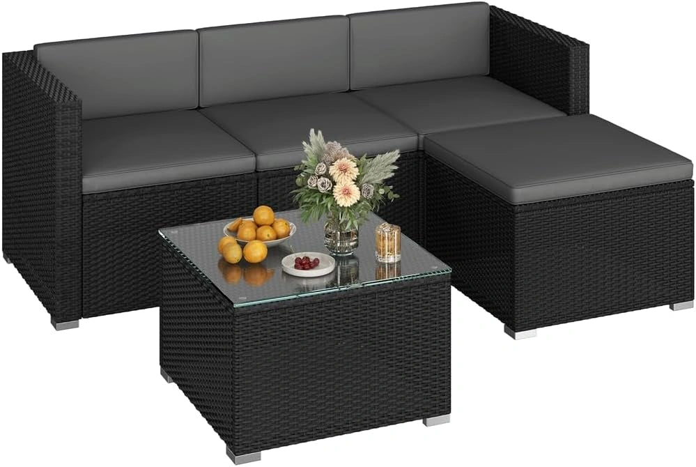 Ensemble de Salon de Jardin en Rotin pour 4 Personnes - Canap¨¦s Modulables et Table Basse