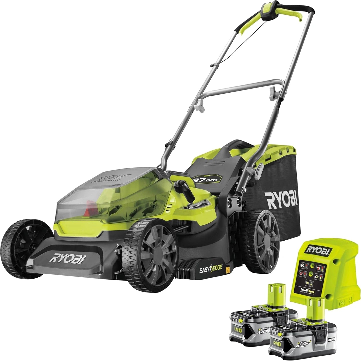 Tondeuse ¨¤ Gazon 18V One+ Brushless 40 cm RYOBI - Pour Jardins jusqu'¨¤ 600 m2, R¨¦glage 7 Hauteurs, Mulching et Collecte, Inclus 2 Batteries 4,0 Ah et Chargeur