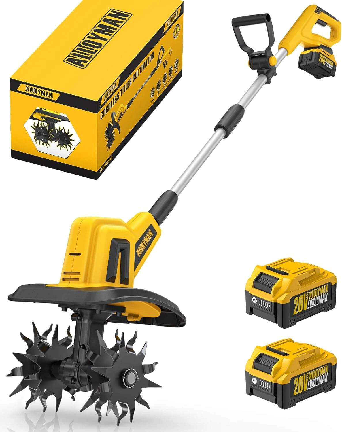 Motobineuse ¨¦lectrique sans Fil 20V, 360 TR/Min, avec 2 Batteries 4,0 Ah et Chargeur, Largeur 23 cm, Profondeur 17 cm pour Jardin