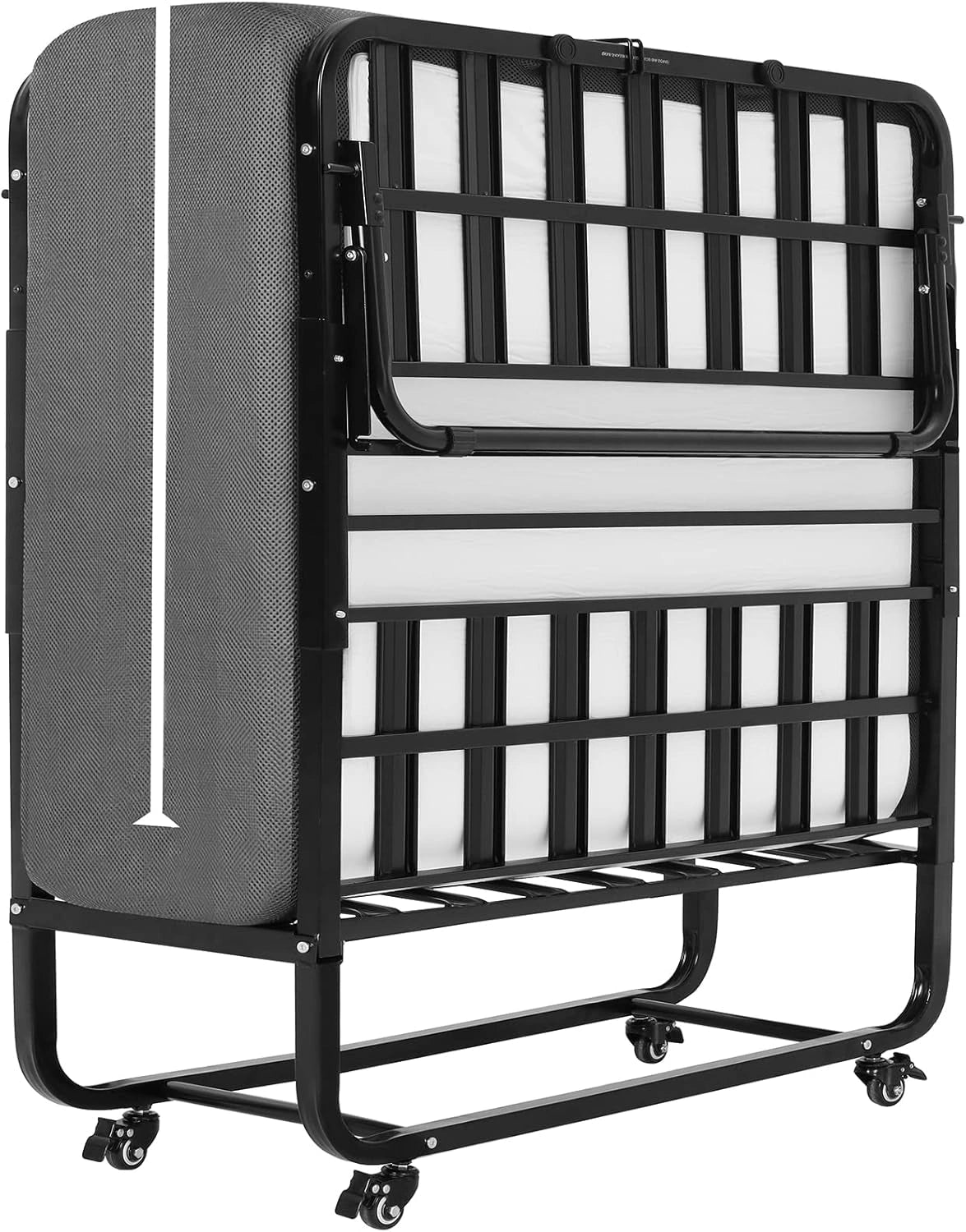 DICTAC Lit Pliant 1 Personne 90x200 avec Matelas ¨¤ M¨¦moire et Roulettes, Facile ¨¤ Transporter et Assembler