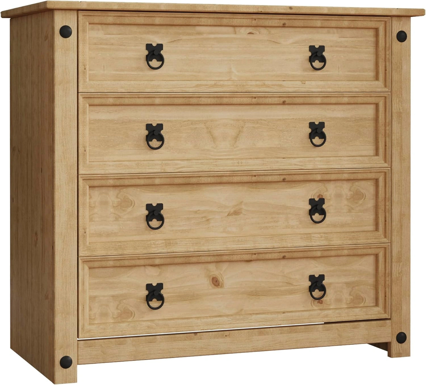 Commode en Pin Massif Cir¨¦ avec 4 Tiroirs, Style Mexicain, Beige Vieilli