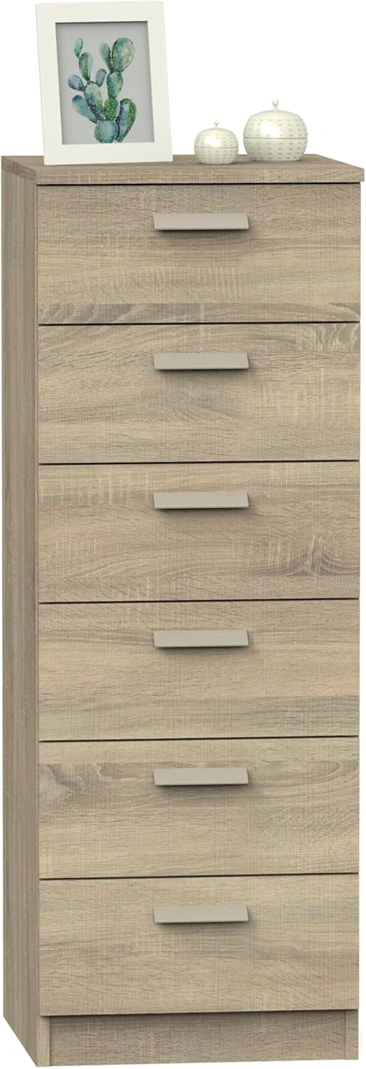 Chiffonnier 6 Tiroirs en Ch¨ºne Cambrian avec Glissi¨¨res M¨¦talliques, 110x40x40 cm - Collection Tibet