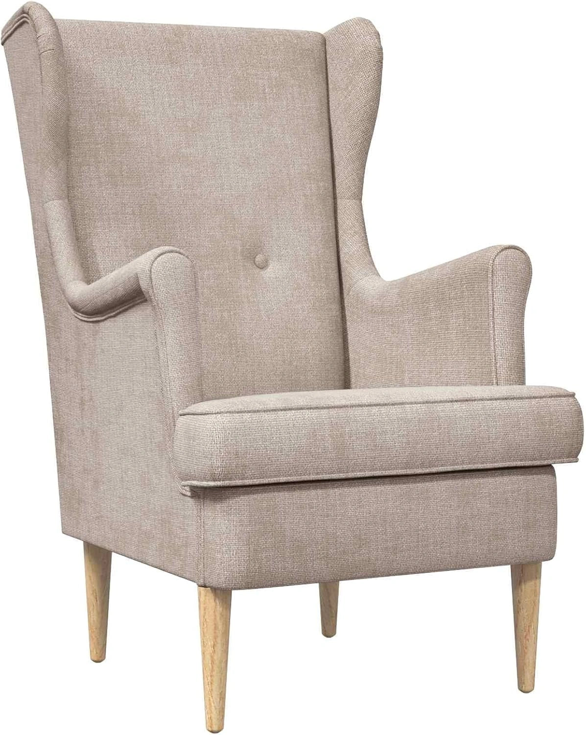 Chaise ARES Beige en Tissu avec Coussin Amovible, Cadre en Bois Massif d'H¨¦v¨¦a, Style Scandinave Moderne pour Salon et Bureau