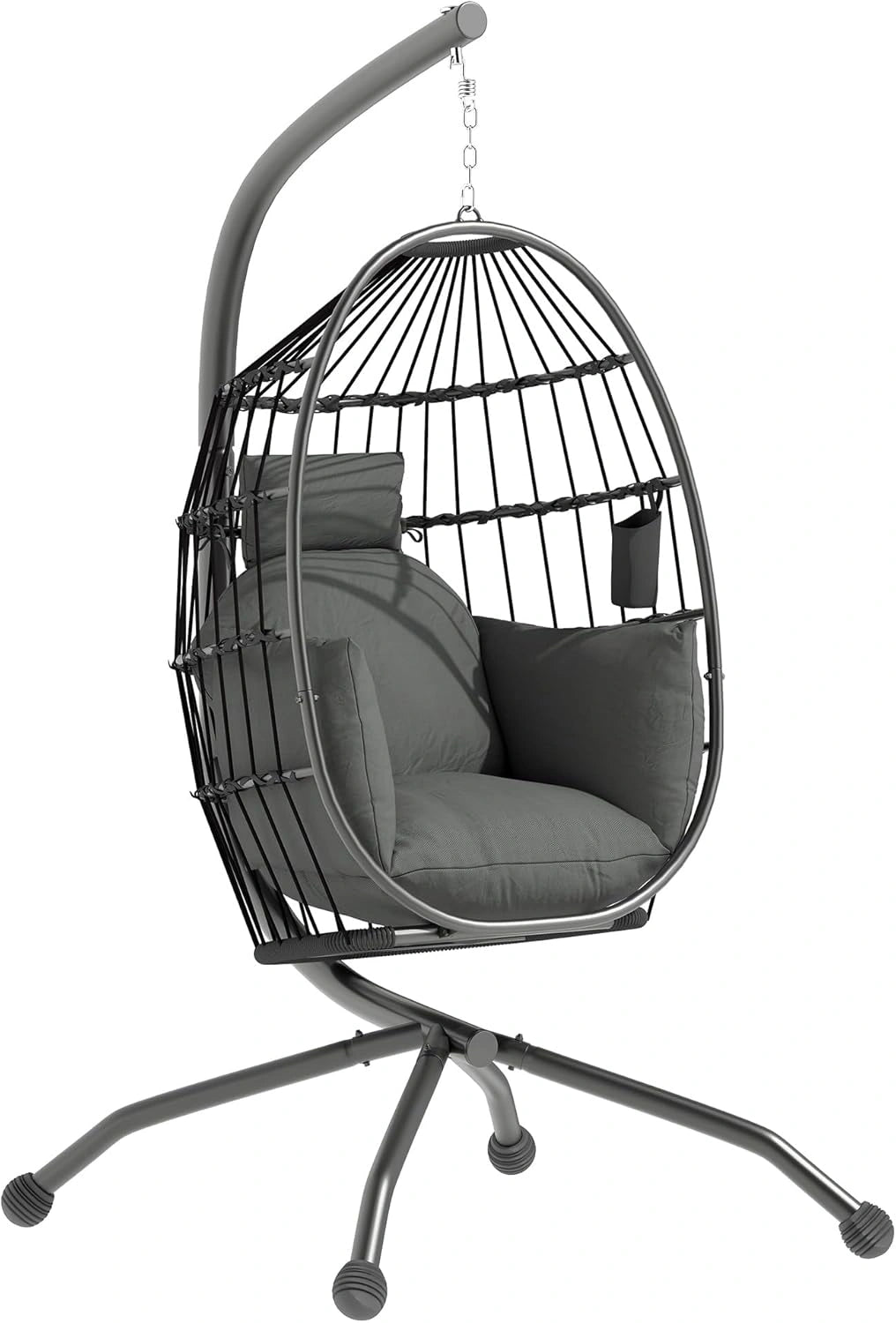 Chaise Suspendue avec Coussin et Porte-gobelet pour Int¨¦rieur et Ext¨¦rieur, Gris Fonc¨¦