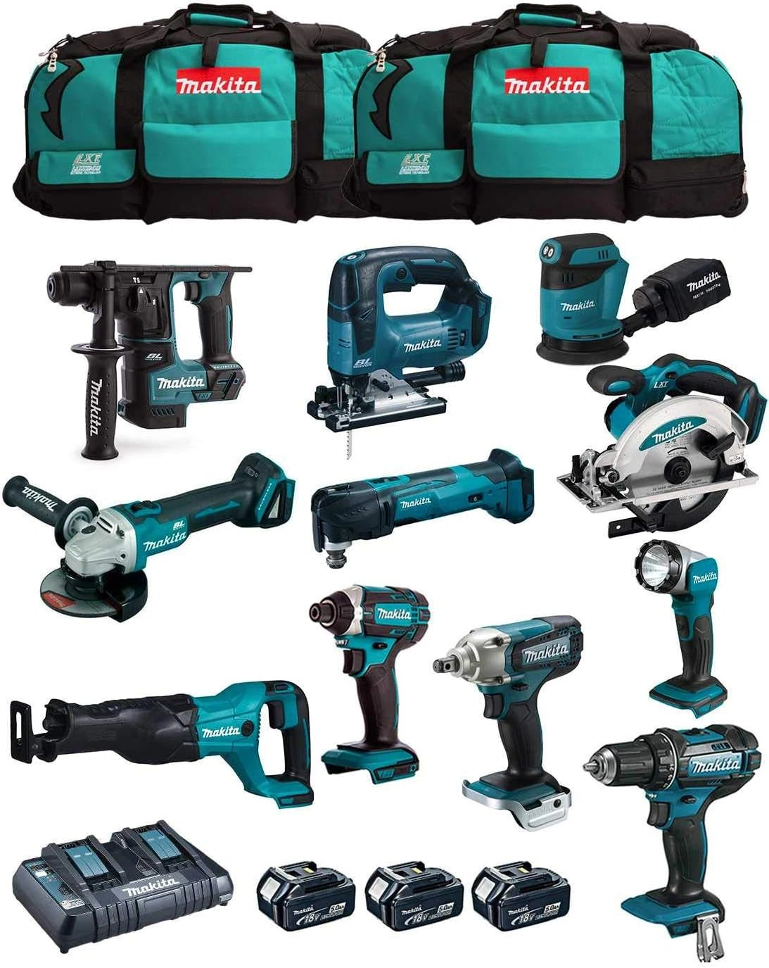 MAKITA Ensemble Outils ¨¦lectriques 12 Pi¨¨ces avec 3 Batteries 5.0 Ah et Chargeur