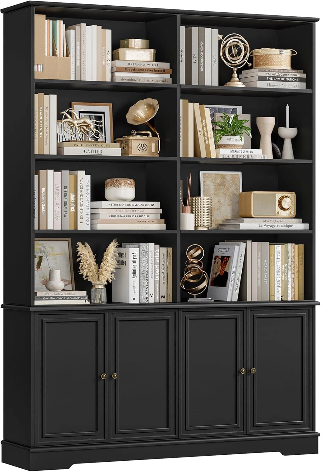 Grande Biblioth¨¨que Noire avec Portes et ¨¦tag¨¨res pour Salon ou Bureau