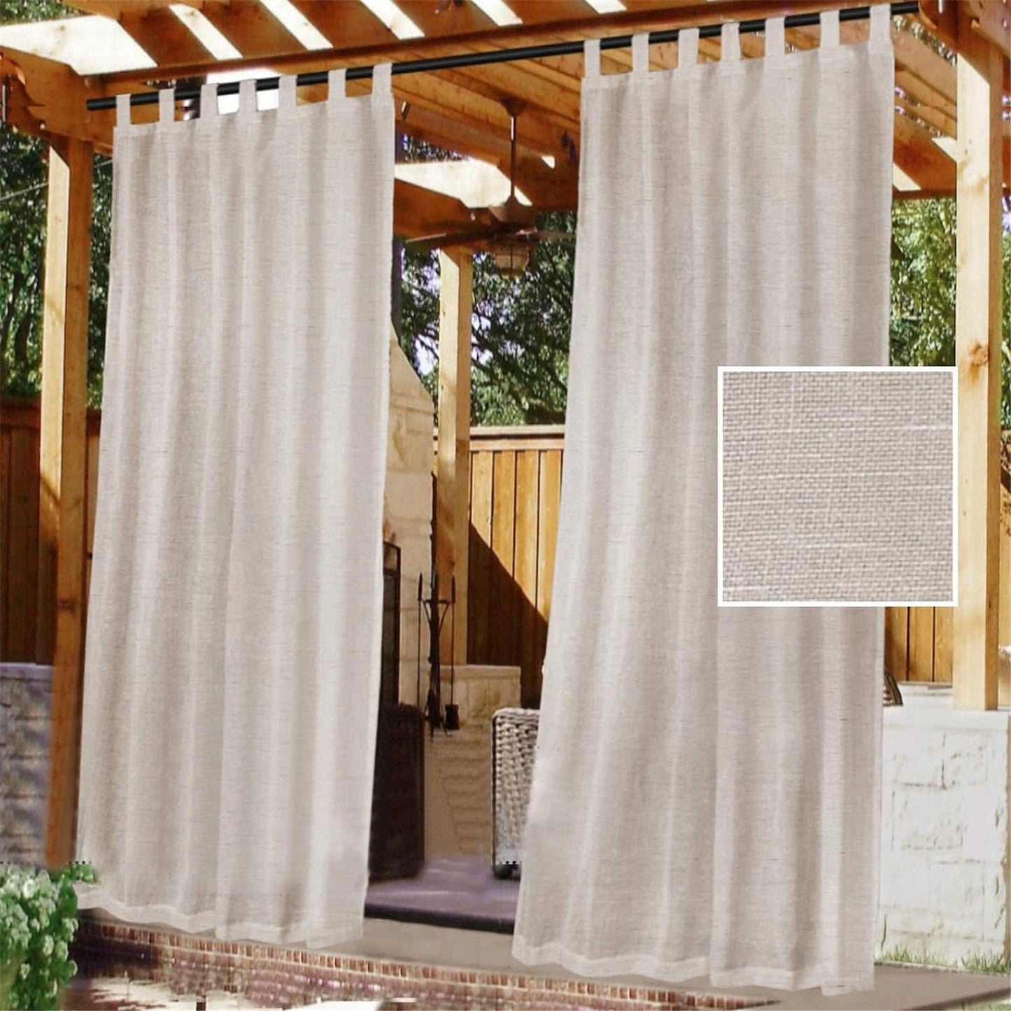 Paire de Rideaux Ext¨¦rieurs Imperm¨¦ables Occultants avec Velcro pour Terrasse et Pergola, 240 x 132 cm, Couleur Naturelle