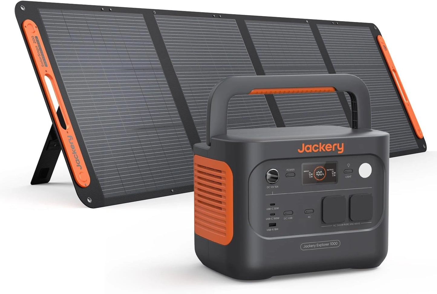 Centrale ¨¦lectrique Portable Jackery Explorer 1000 v2 avec Panneau Solaire 200W, Batterie LFP 1070Wh, Sorties 1500W AC/100W USB-C, Recharge Rapide 1H via APP pour Camping, Randonn¨¦e et Urgences