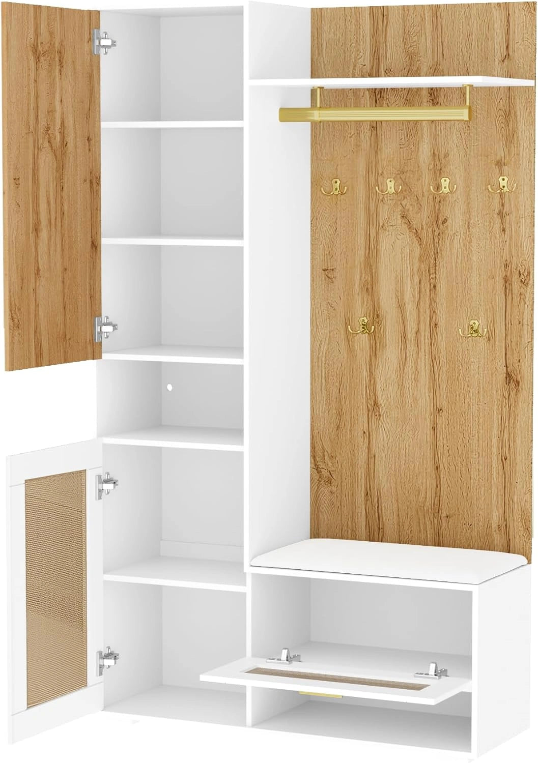 Armoire d'entr¨¦e moderne avec miroir et rangement pour chaussures