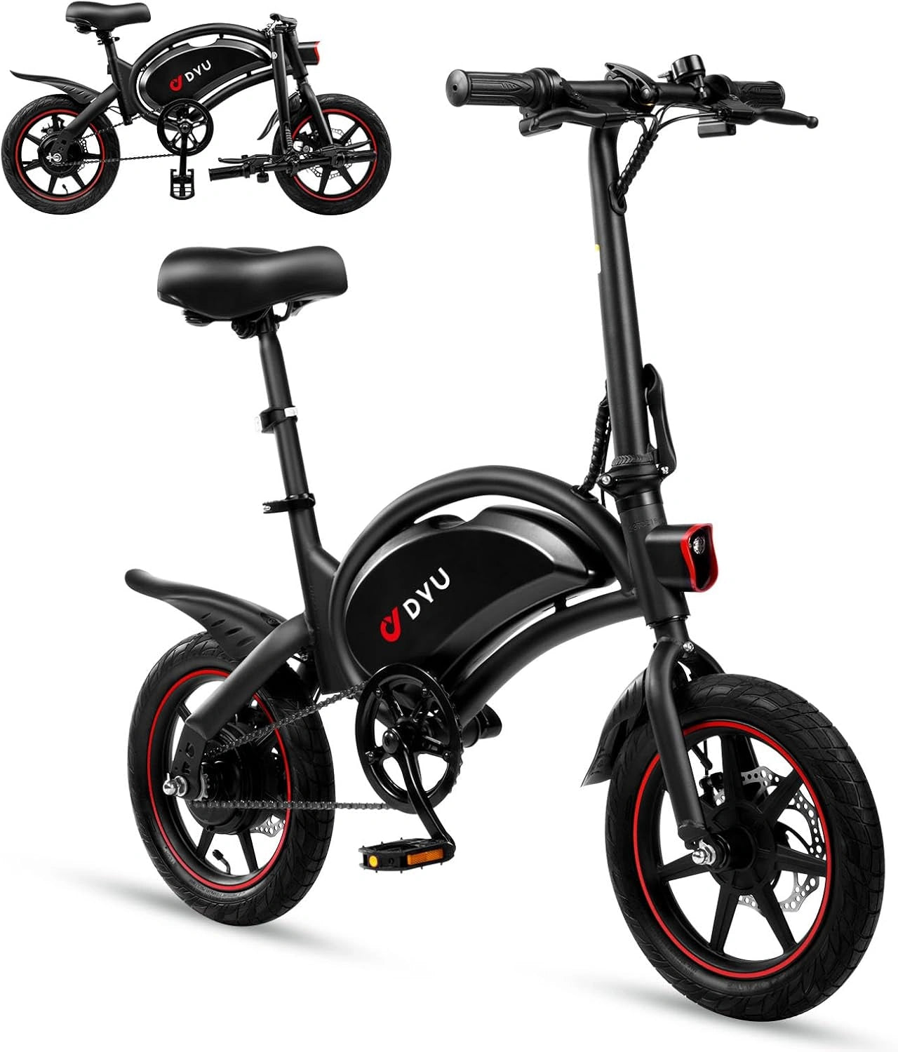 V¨¦lo ¨¦lectrique Pliable DYU D3F 14 Pouces pour Adultes, Unisexe, E-Bike Intelligent avec Assistance au P¨¦dalage, Batterie Amovible 36V 10Ah, Autonomie de 60 km, Hauteur Ajustable