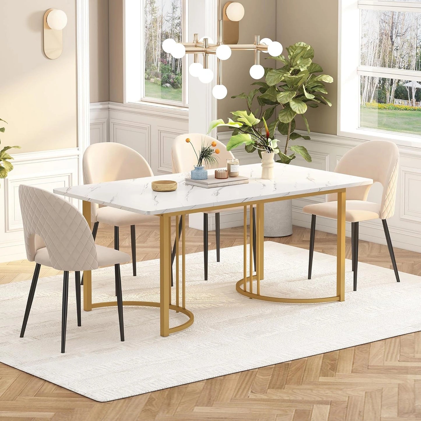 Table ¨¤ Manger Moderne Merax 140x80 cm Effet Marbre avec Pieds R¨¦glables, Id¨¦ale pour Int¨¦rieur
