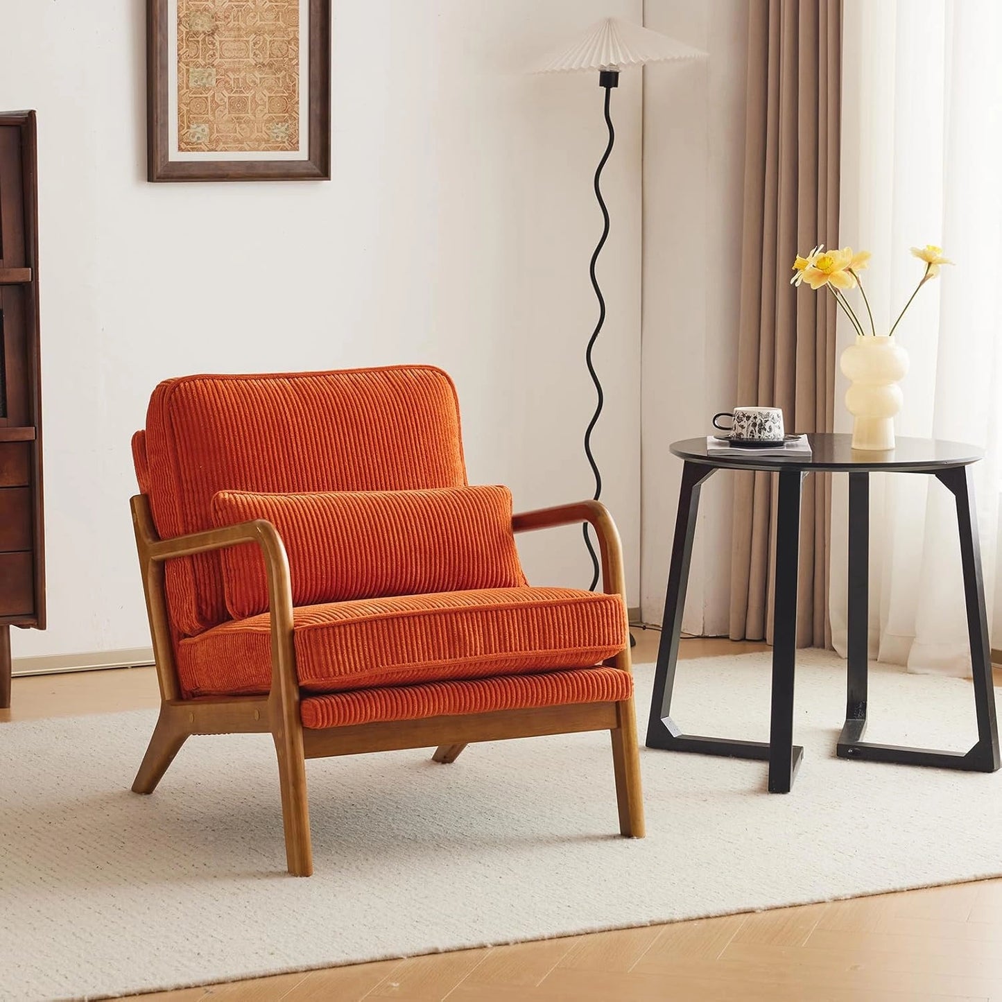 Chaise Relax en Velours C?tel¨¦ Bonnlo - Fauteuil Confort pour Salon et Chambre, Cadre en Bois, 65x80x78 cm, Orange