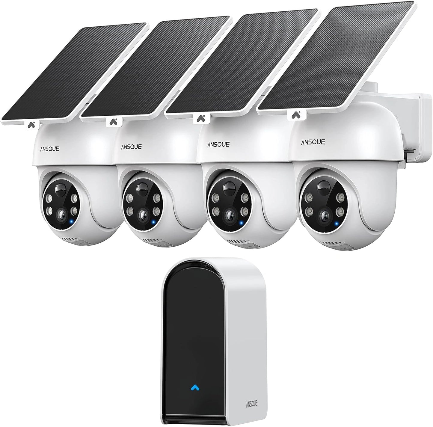 Cam¨¦ra de Surveillance Ext¨¦rieure 2K ANSQUE, Solaire et Sans Fil avec Batterie, Kit 4 Cam¨¦ras, PTZ 360¡ã, Vision Nocturne Couleur, Alarme Int¨¦gr¨¦e
