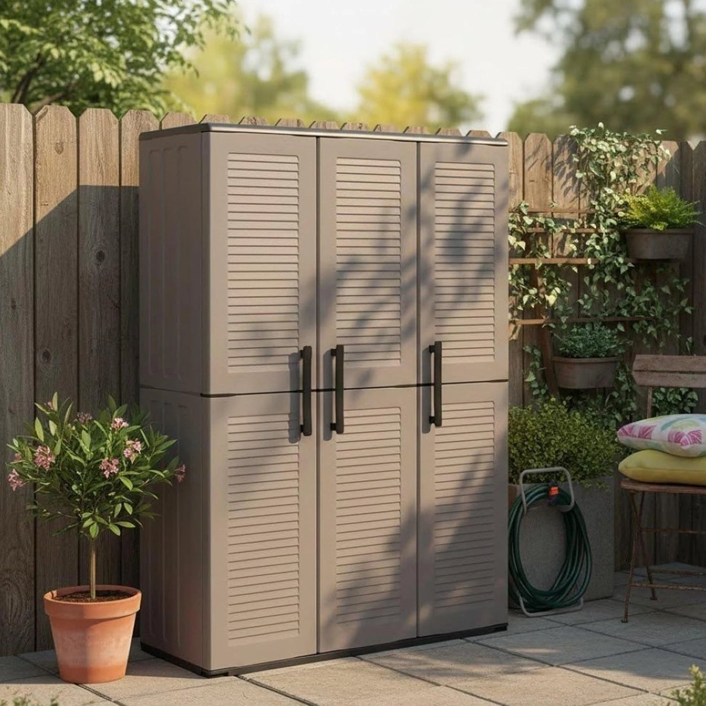 Armoire d'ext¨¦rieur Bilzen - Meuble de Balcon Polyvalent, Gris/Noir, 102x37x163 cm