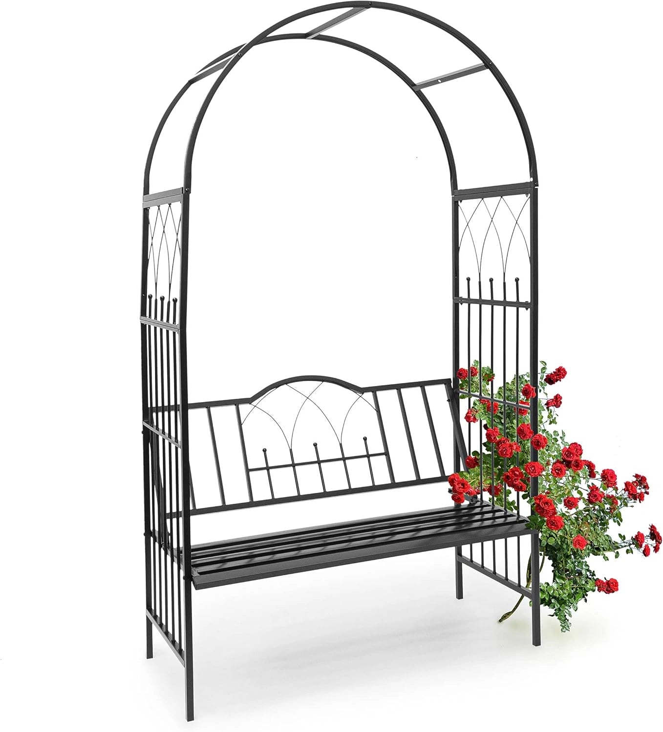 Arche ¨¤ Rosiers Noire avec Banc pour 2 Personnes - 203x114,5x59 cm