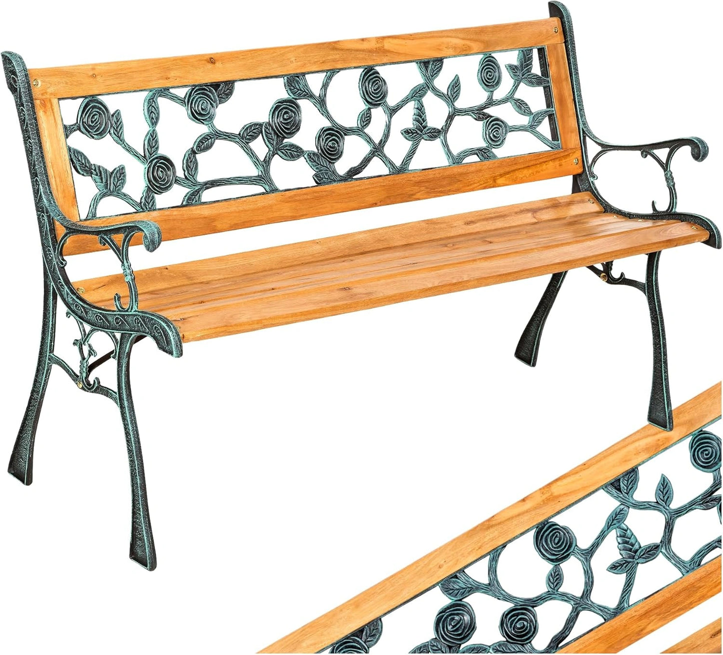 Banc de Jardin en Bois et Fer Forg¨¦ R¨¦sistant aux Intemp¨¦ries - Mobilier pour Terrasse et Balcon