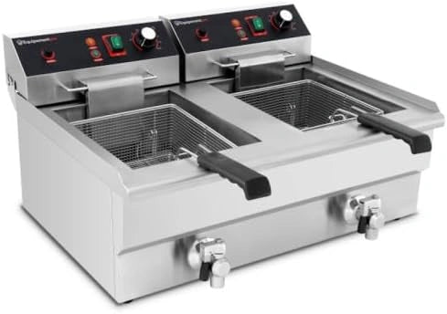Friteuse Inox Double 20L avec Robinet ¨C Id¨¦ale pour Cuisine Professionnelle