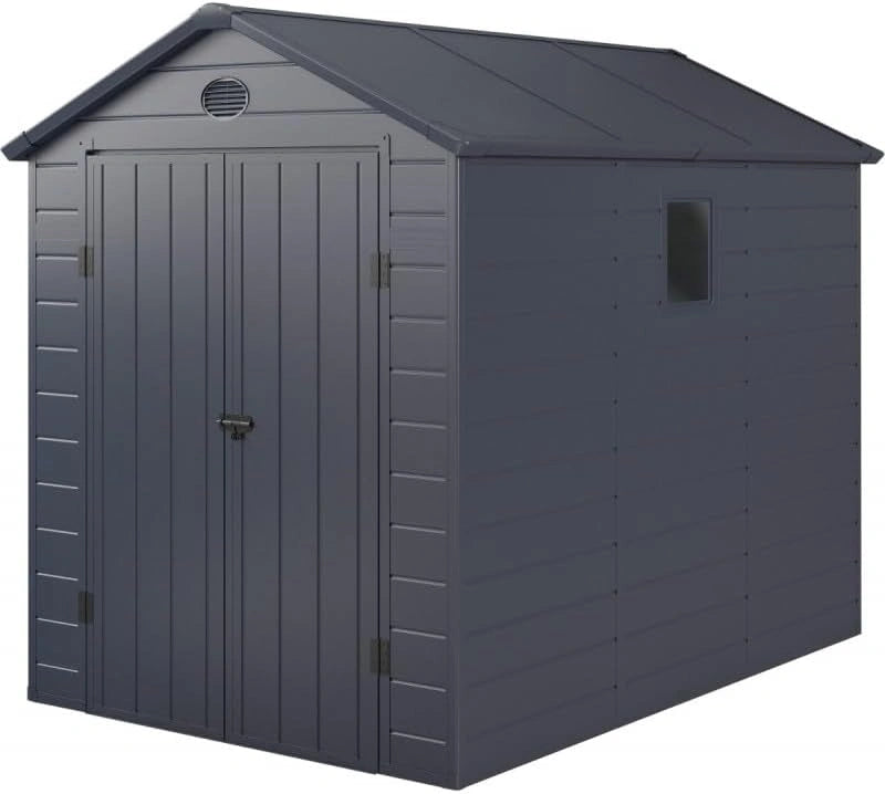 Cabane de Jardin R¨¦sine 5,32m2 Anthracite avec Double Porte S¨¦curis¨¦e et Fen¨ºtre