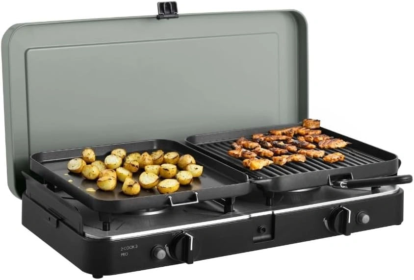 Barbecue Portable CADAC 2-Cook 3 Pro Deluxe - Id¨¦al pour le Camping - Avec Sac de Transport - Noir et Vert
