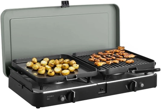 Barbecue Portable CADAC 2-Cook 3 Pro Deluxe - Id¨¦al pour le Camping - Avec Sac de Transport - Noir et Vert