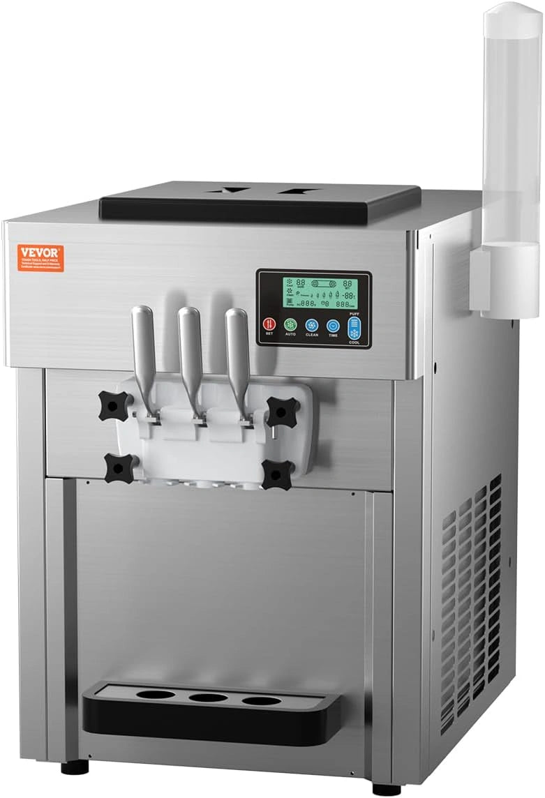 Machine ¨¤ Glace Italienne Commerciale VEVOR 20 L/h, 1800 W, 3 Saveurs, Fonction Pr¨¦r¨¦frig¨¦ration et Nettoyage Automatique