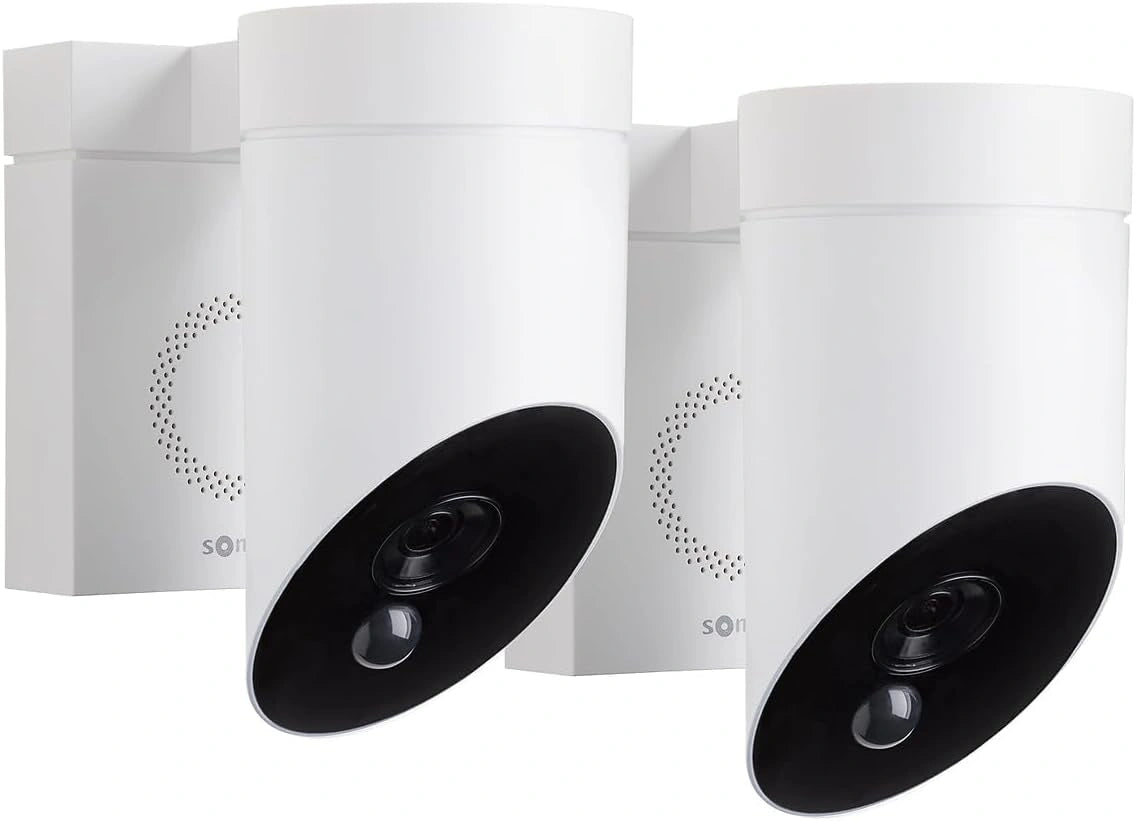 Pack de 2 Cam¨¦ras Ext¨¦rieures Somfy Blanches avec D¨¦tection de Mouvement et Sir¨¨ne 110 dB, Compatible Luminaire, Full HD 1080p