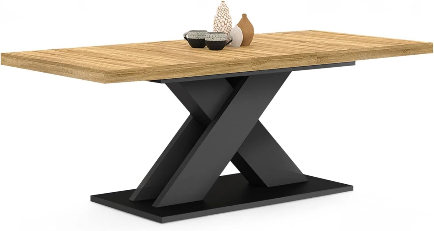 Table ¨¤ Manger Extensible Alicia en Bois et Noir pour 6 ¨¤ 10 Personnes - 160-200 cm