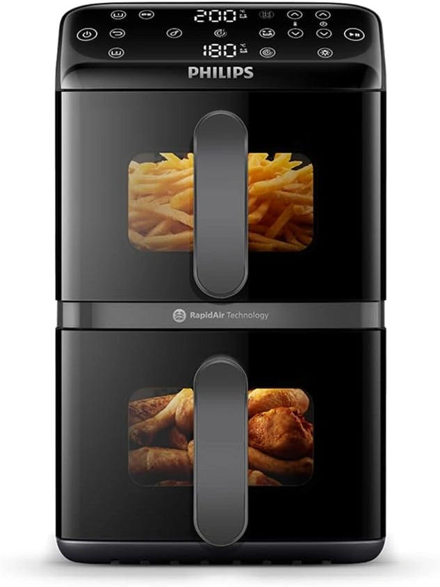 Friteuse ¨¤ Air Philips S¨¦rie 4000, 10L, Technologie RapidAir, 13 Programmes, Gain d'Espace, Rev¨ºtement C¨¦ramique Sans PFAS, Noir