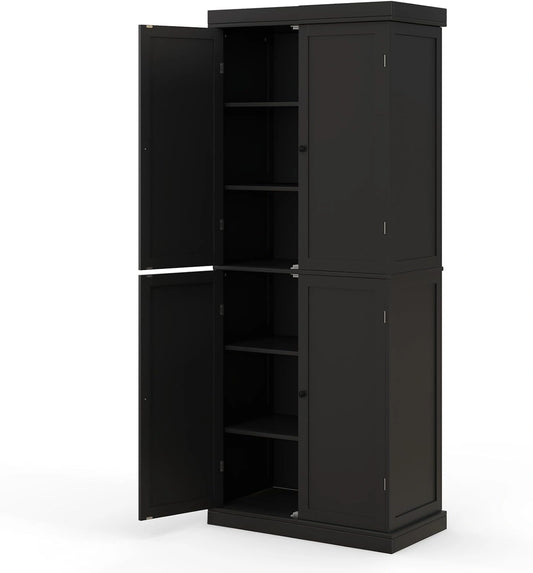 COSTWAY Armoire ¨¤ 4 Portes, 5 ¨¦tag¨¨res, Blanc, Poign¨¦es Rondes, Rangement Multifonction pour Chambre, 76x40x184,5 cm