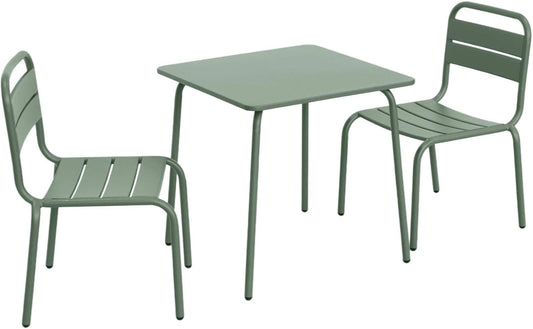 Ensemble de Mobilier de Jardin pour Enfants en M¨¦tal avec 2 Si¨¨ges - Vert de Gris, 48x48cm