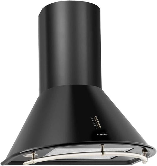 Hotte murale 60 cm Klarsten - Design r¨¦tro, 3 vitesses, D¨¦bit max 430 m3/h, Filtre anti-graisse, Noir mat