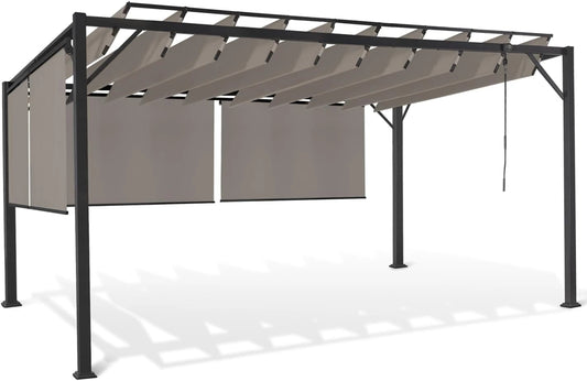 Pergola de Luxe ¨¤ Lames Orientables 3x4 m avec 4 Stores Taupe - IDMarket