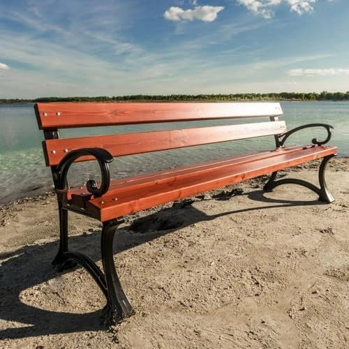 Banc de Jardin en M¨¦tal et Bois 170 cm avec Dossier R¨¦sistant aux Intemp¨¦ries