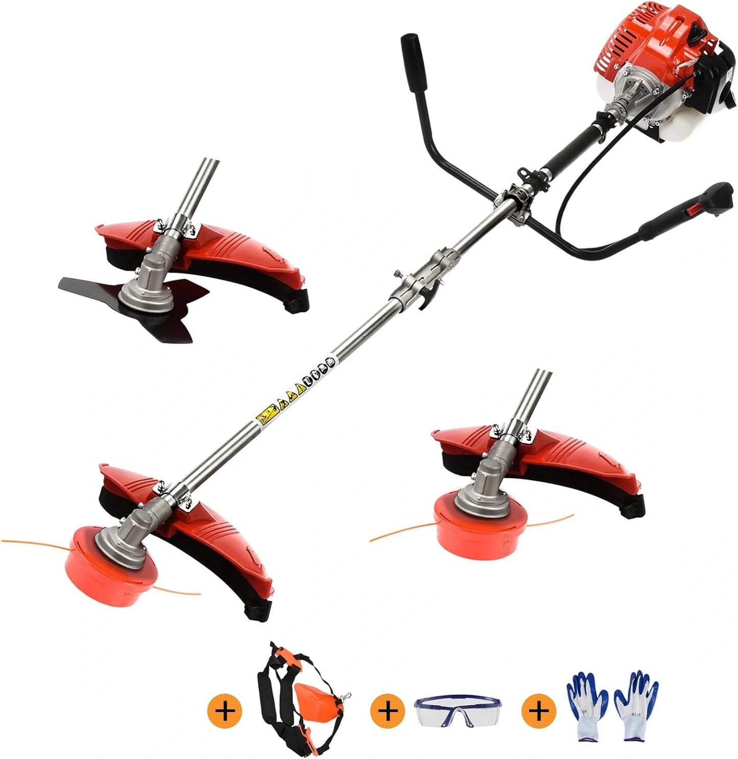D¨¦broussailleuse Thermique 52cc 2 Temps 2.2KW avec Harnais de Portage, Lame 3 Dents et T¨ºte Nylon - Jardin et D¨¦broussaillage (Rouge)