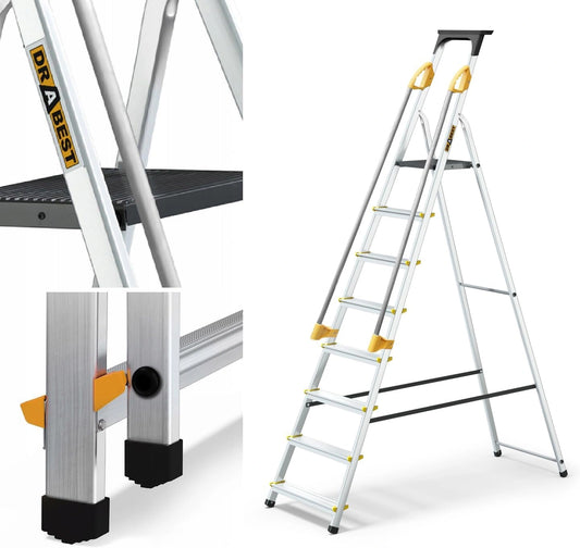 ¨¦chelle M¨¦nag¨¨re en Aluminium 8 Marches avec Mains Courantes, Capacit¨¦ 150 KG